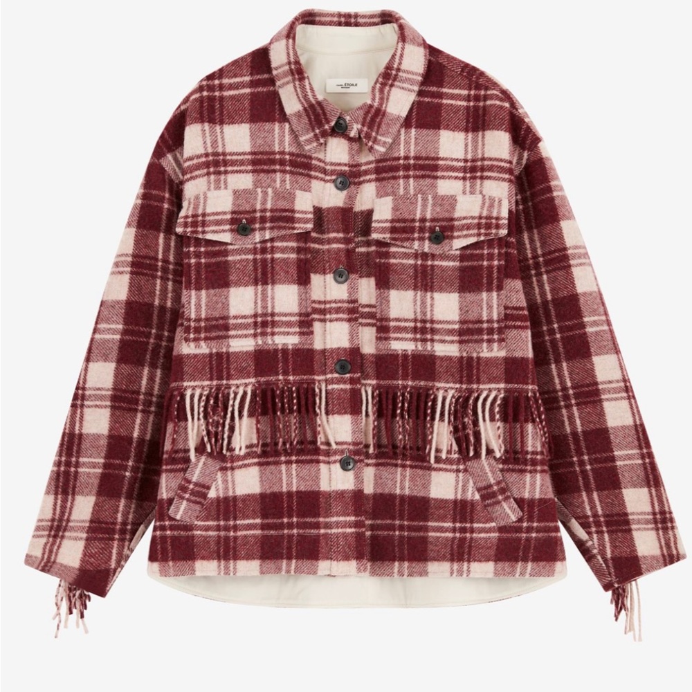 NWT Isabel Marant Etoile. Filora oversized fringed checked wool-blend jacket.